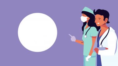 Profesyonel doktorlar, tıbbi maske takan çift.
