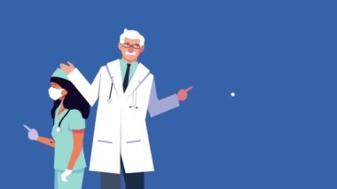 Profesyonel doktorlar covid19 parçacık animasyonlu çift