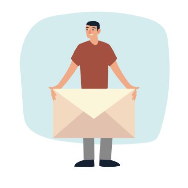 Adam zarf postasının karikatür tasarımını tutuyor