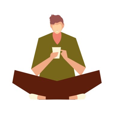 Adam akıllı telefon, insan ve aletlerle oturuyor.