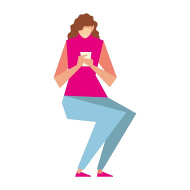 Akıllı telefon yazma mesajı kullanan kadın, insanlar ve cihazlar