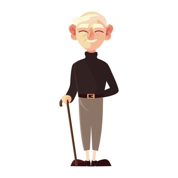 散歩棒を持つ老人祖父の漫画のキャラクターシニア — ストックベクタ