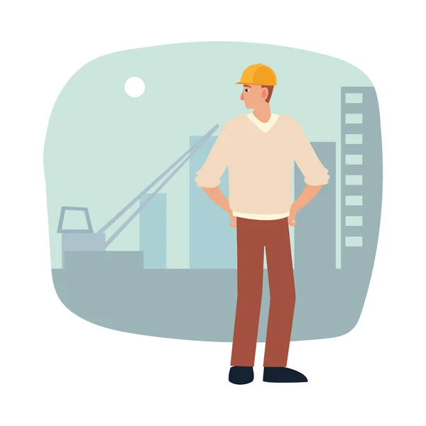 Hombre arquitecto en el lugar de trabajo, profesional en arquitectura — Vector de stock