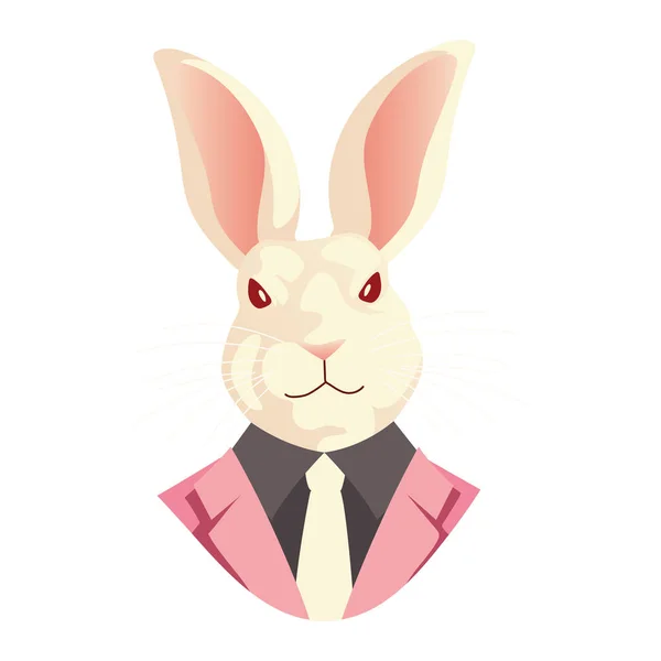 Gente arte animal, conejo con traje y corbata estilo vijalá retro — Vector de stock