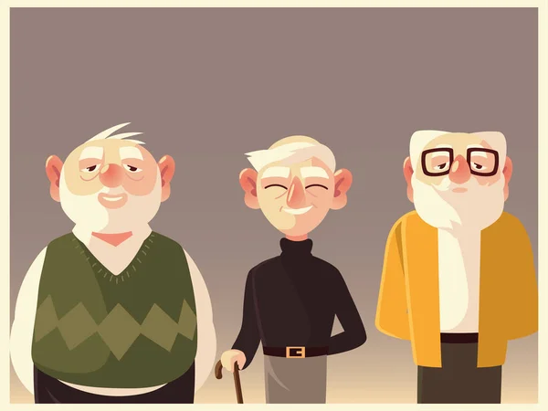 Roztomilý senior prarodiče muži kreslené postavičky muž — Stockový vektor