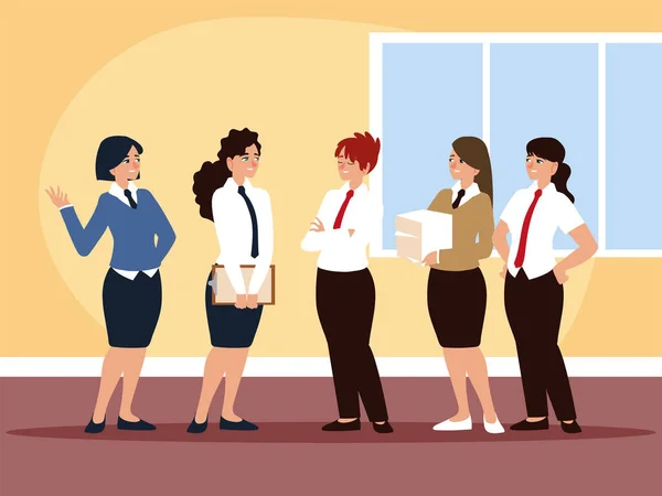具有正式服装特征的商业女性团队办公室 — 图库矢量图片