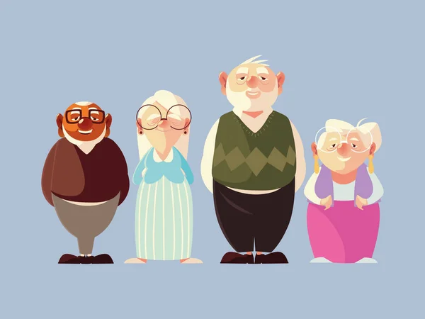 Seniorzy, zabawni dziadkowie i kreskówki babć — Wektor stockowy