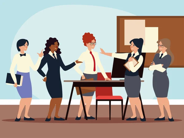 Group business women characters working in the office — Stock Vector