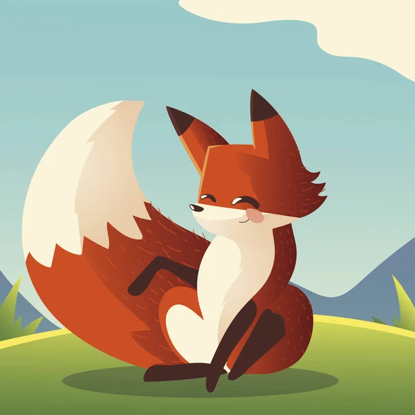 Мила лисиця сидить мультяшна тварина на траві — стоковий вектор