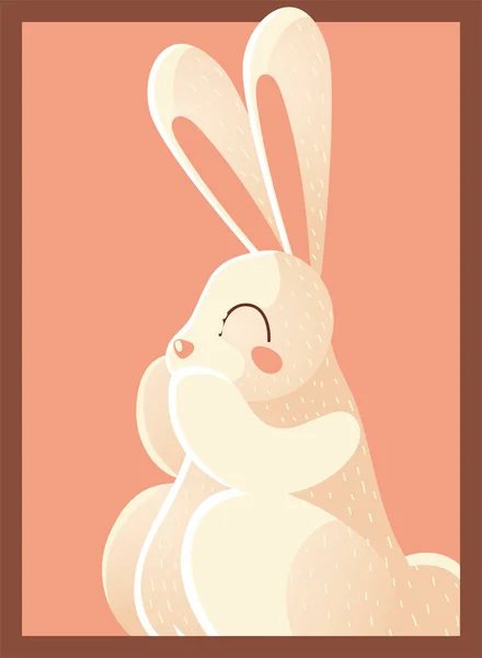 Bonito branco coelho selvagem retrato desenho animado animal design — Vetor de Stock