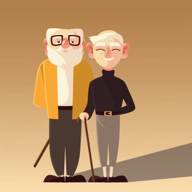 Son sınıflar, gözlüklü ve bastonlu iki dede.