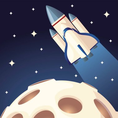 Uzay gemisi ve gezegen galaksi güneş sistemi çizgi filmi