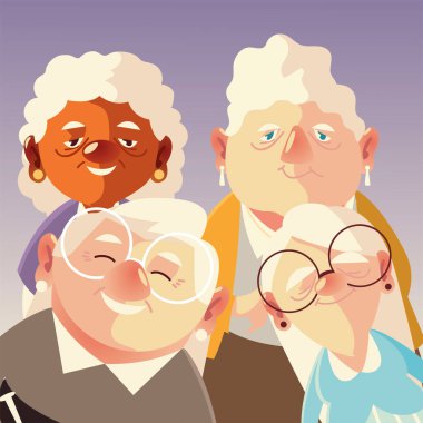 senior people, cute group grandpa and grandmothers characters cartoon clipart