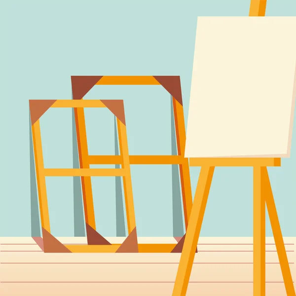 Paint class art equipment canvas easet and wood frames empty — Stock Vector