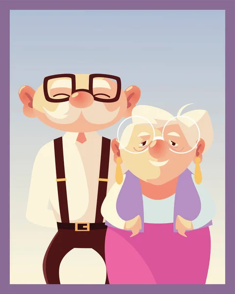 Portret schattig paar senior man en vrouw, grootouders personages — Stockvector