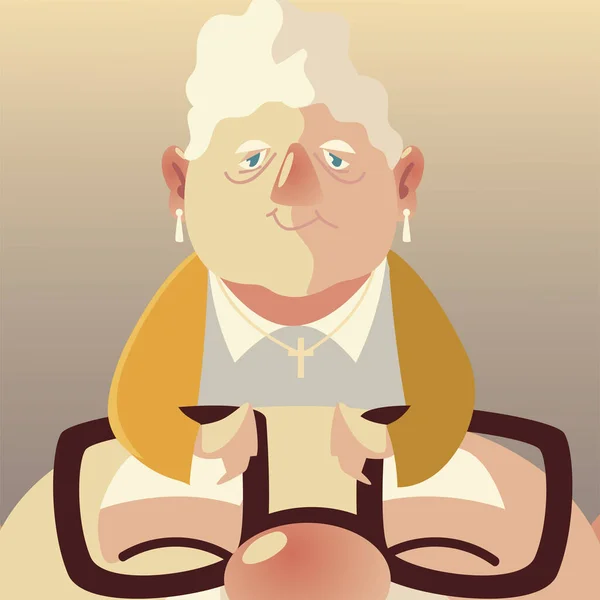 Personas mayores, linda anciana con cara de hombre viejo con gafas de dibujos animados — Vector de stock