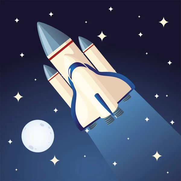 Raumschiff Mond und Sterne Galaxie Cartoon — Stockvektor