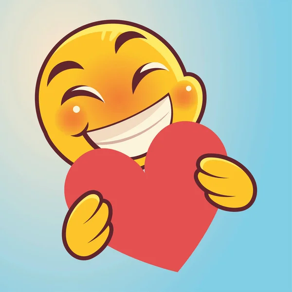Grappige emoji, emoticon gezicht met hart expressie sociale media — Stockvector