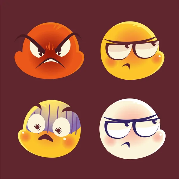 Emoji faces expression funny crying angry sad and kiss set — Stock Vector