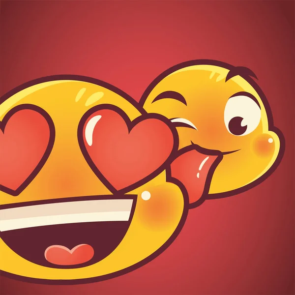 Grappige emoji, emoticon liefde en tong uit gezichten uitdrukking sociale media — Stockvector