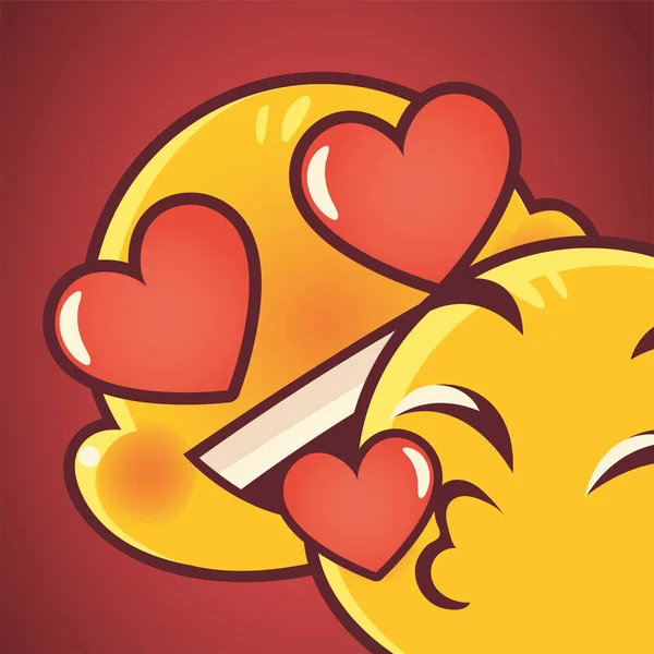 Emoji visages expression drôle baiser amour romantique — Image vectorielle