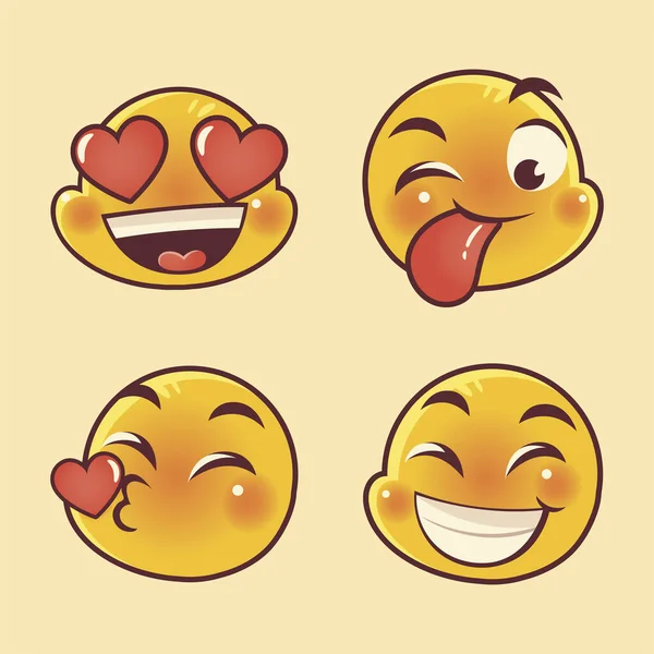 Emoji faces expression funny happy love and surprised set — Stock Vector