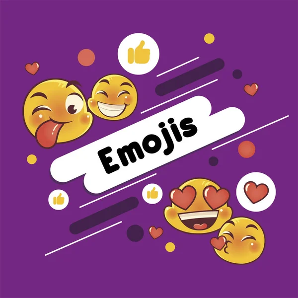 Emoji com emoções diferentes engraçado desenho animado amor beijo feliz —  Vetores de Stock