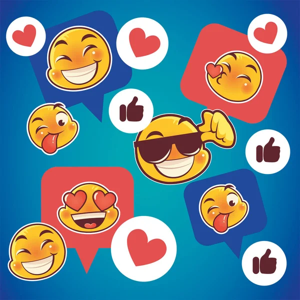 对社交媒体和网络有不同反应的emoji — 图库矢量图片