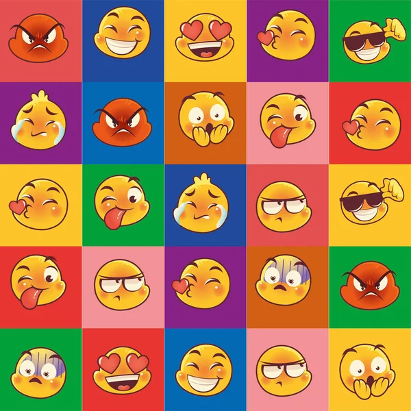 Conjunto de emoji desenhos animados enfrenta ícones de cor de mídia social — Vetor de Stock