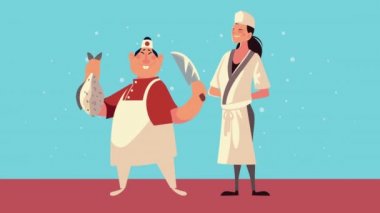 Balıklı ve bıçaklı aşçılar çizgi film karakteri