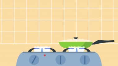 Tencere ve tava pişirme animasyonlu fırın