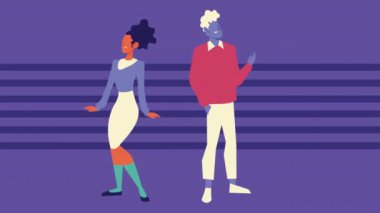 Genç çift ırklar arası çizgi roman karakterleri animasyonu