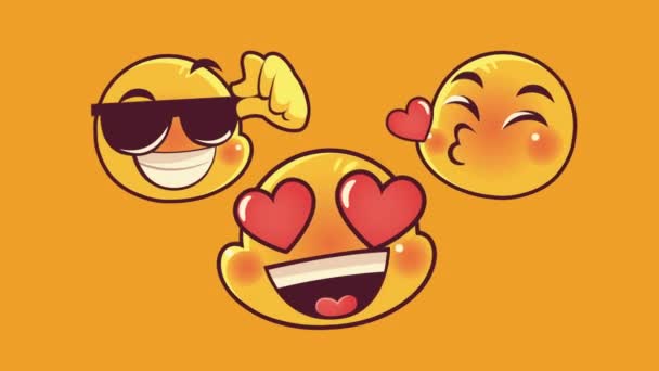 Niedlichen drei Emoticons Gesichter Charaktere Animation — Stockvideo