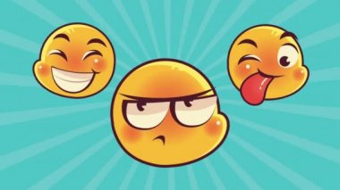 Sevimli üç duygu simgesi karakter animasyonuyla karşı karşıya