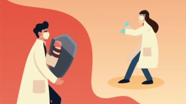 Doktor çift koruyucu maskeler takıyor.