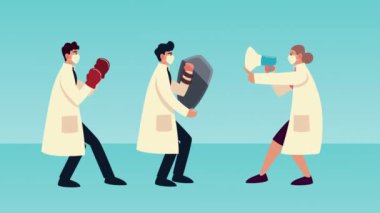 Tıbbi maske takan doktorlar.