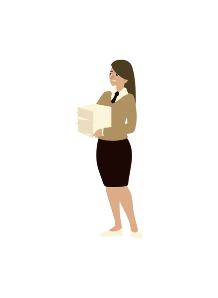 Businesswoman character with paperwork standing on white background — Stock Vector