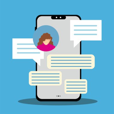 Kadın akıllı telefon konuşma balonu, mesaj, sohbet, mesaj