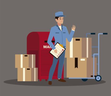 Posta kutusu kontrol listesi ve kutuları olan postacı erkek postacı