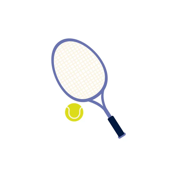 Tennisracket en bal sport icoon geïsoleerd en plat ontwerp — Stockvector