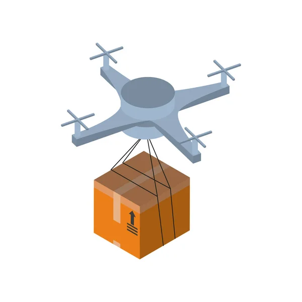Levering en logistiek isometrische drone met box vector ontwerp — Stockvector