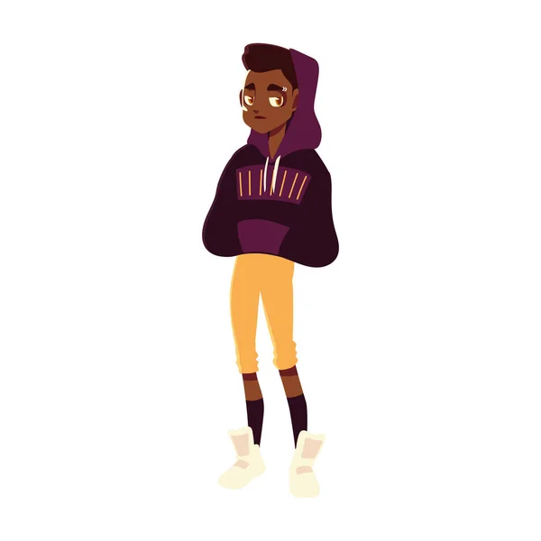 Afro american boy in sport maglione personaggio gioventù cultura, vector design — Vettoriale Stock