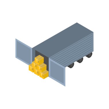 Taşıma ve lojistik izometrik kutu taşıyıcı vektör tasarımının önünde
