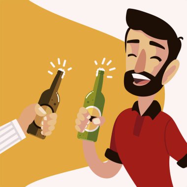 Adam karakteri ve bira şişesi dekoltesi.