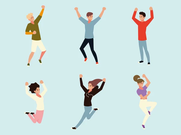 Jóvenes celebrando, hombres y mujeres concepto de celebración — Vector de stock