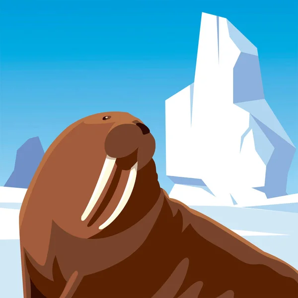 Tricheco riposo iceberg polo nord carattere animale — Vettoriale Stock