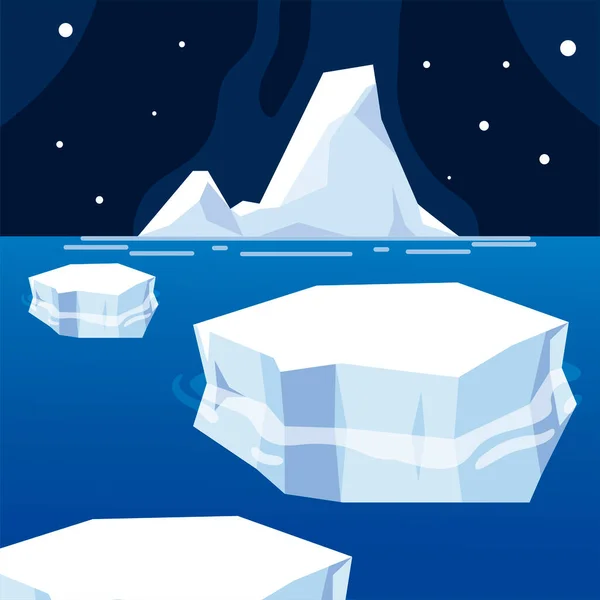 氷山融解氷冬の海の夜北極 — ストックベクタ