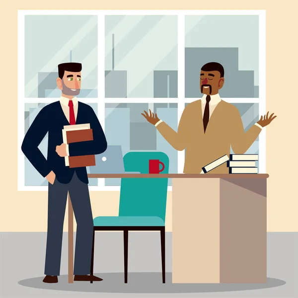 Business people, businessmen with books and documents working in the office — Stock Vector