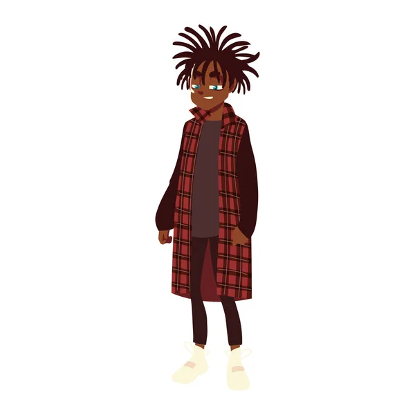 Jongen met lange dreadlocks modieuze kleding, jonge cultuur, vector ontwerp — Stockvector