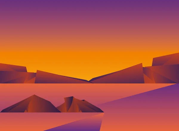 Polygonale Gebirgslandschaft bei Sonnenuntergang — Stockvektor